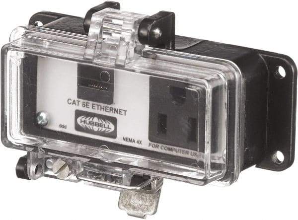 Hubbell Wiring Device-Kellems - 1 Port, 1 Power Receptacle, Ethernet, Clear Data Port Receptacle - 3.2 Inch Long x 1.6 Inch Deep x 4.45 Inch Wide, Aluminum, Surface Mount, Gray - Exact Tool & Supply