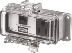 Hubbell Wiring Device-Kellems - 1 Port, 1 Power Receptacle, Ethernet, Clear Data Port Receptacle - 3.2 Inch Long x 1.6 Inch Deep x 4.45 Inch Wide, Aluminum, Surface Mount, Gray - Exact Tool & Supply