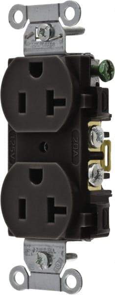 Hubbell Wiring Device-Kellems - 125 Volt, 20 Amp, 5-20R NEMA Configuration, Black, Specification Grade, Self Grounding Duplex Receptacle - 1 Phase, 2 Poles, 3 Wire, Flush Mount - Exact Tool & Supply