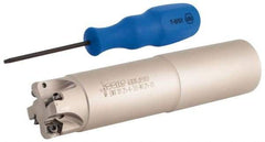 Iscar - 30° Lead Angle, 1-1/4" Max Cut Diam, 0.88" Min Cut Diam, 0.08" Max Depth of Cut, Indexable Chamfer and Angle End Mill - 4 Inserts, H600 WXCU 05 Insert Style, 5-1/2" Overall Length, Through Coolant, Straight Shank - Exact Tool & Supply