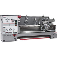 Jet - 26" Swing, 80" Between Centers, 230 Volt, Triple Phase Engine Lathe - 6MT Taper, 10 hp, 40 to 1,800 RPM, 4-1/8" Bore Diam, 43" Deep x 57" High x 138" Long - Exact Tool & Supply