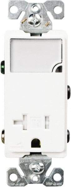 Cooper Wiring Devices - 2 Pole, 125 VAC, 20 Amp, 1 Outlet, Flush Mounted, Self Grounding, Tamper Resistant Combination Outlet with Night Light - 5-20R Configuration, Back Side Wiring, Thermoplastic Material, cULus Listed Standard - Exact Tool & Supply