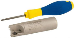 Iscar - 1" Cut Diam, 0.315" Max Depth of Cut, 1" Shank Diam, 3-3/4" OAL, Indexable Square Shoulder Helical End Mill - HM390 TPKT 1003 Inserts, Weldon Shank, 90° Lead Angle, Through Coolant, Series HeliIQMill - Exact Tool & Supply