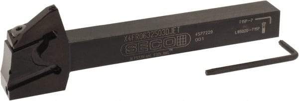 Seco - X4 Jet, External, Right Hand, 0.256" Max Depth of Cut, 0.031 to 0.118" Groove Width, Indexable Grooving Tool Holder - X4GK25..R Insert Compatibility, 0.63" Shank Height, 0.63" Shank Width, 6" OAL, Through Coolant - Exact Tool & Supply