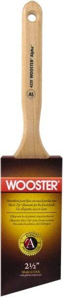 Wooster Brush - 2-1/2" Angled Synthetic Sash Brush - 2-15/16" Bristle Length, 7-7/8" Maple Fluted Handle - Exact Tool & Supply