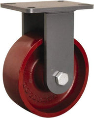 Hamilton - 8" Diam x 3" Wide x 10-1/2" OAH Top Plate Mount Rigid Caster - Cast Iron, 2,600 Lb Capacity, Tapered Roller Bearing, 5-1/4 x 7-1/4" Plate - Exact Tool & Supply