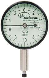 Mahr - 0.05" Range, 0-10-0 Dial Reading, 0.0005" Graduation Dial Drop Indicator - 1-1/4" Dial, 0.02" Range per Revolution, 0.0005" Accuracy, Revolution Counter - Exact Tool & Supply