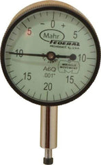 Mahr - 0.1" Range, 0-20-0 Dial Reading, 0.001" Graduation Dial Drop Indicator - 1-1/4" Dial, 0.04" Range per Revolution, 0.001" Accuracy, Revolution Counter - Exact Tool & Supply