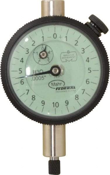 Mahr - 0.05" Range, 0-10-0 Dial Reading, 0.0005" Graduation Dial Drop Indicator - 1-3/4" Dial, 0.02" Range per Revolution, 0.0005" Accuracy, Revolution Counter - Exact Tool & Supply