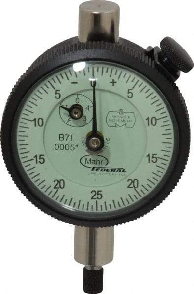 Mahr - 1/8" Range, 0-25-0 Dial Reading, 0.0005" Graduation Dial Drop Indicator - 1-3/4" Dial, 0.05" Range per Revolution, 0.0005" Accuracy, Revolution Counter - Exact Tool & Supply
