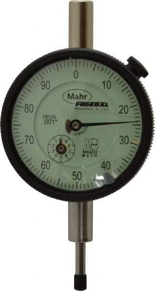 Mahr - 1/2" Range, 0-100 Dial Reading, 0.001" Graduation Dial Drop Indicator - 2-1/4" Dial, 0.1" Range per Revolution, 0.001" Accuracy, Revolution Counter - Exact Tool & Supply