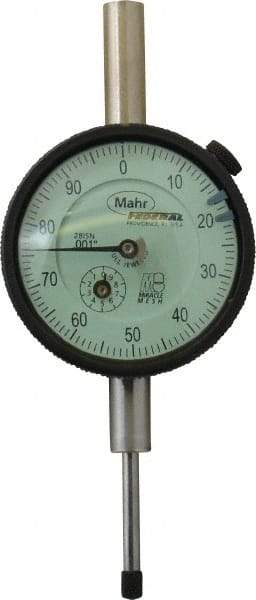 Mahr - 1" Range, 0-100 Dial Reading, 0.001" Graduation Dial Drop Indicator - 2-1/4" Dial, 0.1" Range per Revolution, 0.001" Accuracy, Revolution Counter - Exact Tool & Supply
