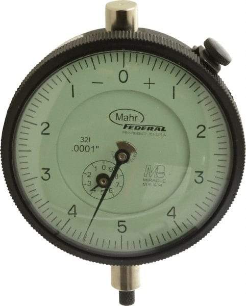 Mahr - 0.025" Range, 0-5-0 Dial Reading, 0.0001" Graduation Dial Drop Indicator - 2-3/4" Dial, 0.01" Range per Revolution, 0.0001" Accuracy, Revolution Counter - Exact Tool & Supply
