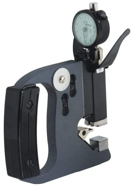Mahr - 4 to 5 Inch, Forged Steel Frame, Snap Gage - 0.61 Inch Reference Anvil Diameter, 0.0001 Inch Graduation, Tungsten Carbide Anvil, Dial Display - Exact Tool & Supply
