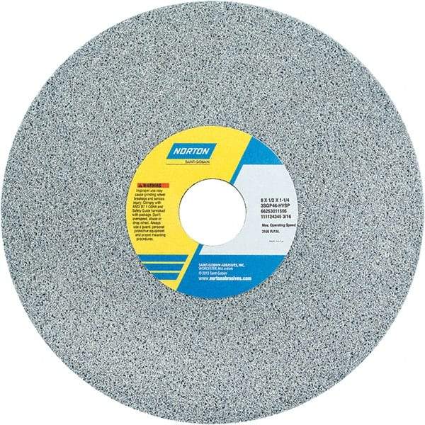 Norton - 8" Diam x 1-1/4" Hole x 1/2" Thick, H Hardness, 46 Grit Surface Grinding Wheel - Ceramic, Type 1, Coarse Grade, 3,105 Max RPM - Exact Tool & Supply