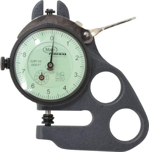 Mahr - 0 to 0.1 Inch Measurement, 0.0001 Inch Graduation, 1.13 Inch Throat Depth, Dial Thickness Gage - 1/4 Inch Dial Diameter - Exact Tool & Supply