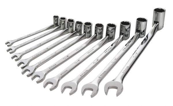 SK - 10 Piece, 10 to 19mm, Combination Wrench Set - Metric System of Measurement, Chrome Finish, Comes in Tray - Exact Tool & Supply