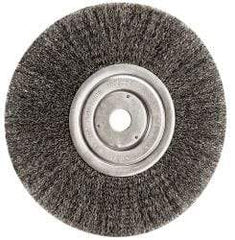 Weiler - 8" OD, 3/4" Arbor Hole, Crimped Steel Wheel Brush - 1/2" Face Width, 2-1/16" Trim Length, 0.0118" Filament Diam, 6,000 RPM - Exact Tool & Supply