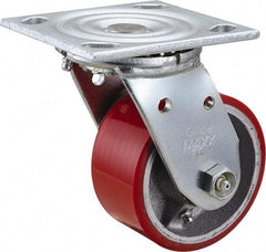 Value Collection - 4" Diam x 2" Wide x 5-5/8" OAH Top Plate Mount Swivel Caster - Polyurethane, 700 Lb Capacity, Roller Bearing, 4 x 4-1/2" Plate - Exact Tool & Supply