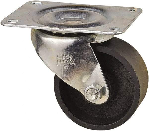 Value Collection - 3" Diam x 1-1/4" Wide x 3-11/16" OAH Top Plate Mount Swivel Caster - Cast Iron, 275 Lb Capacity, Self-Lubricating Bearing, 3-1/8 x 4-1/8" Plate - Exact Tool & Supply