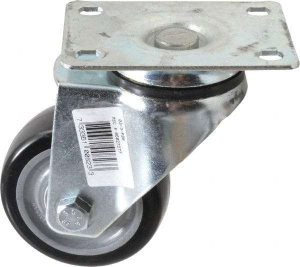 Fairbanks - 3" Diam x 1-1/4" Wide x 4-3/4" OAH Top Plate Mount Swivel Caster - Polyurethane, 150 Lb Capacity, Ball Bearing, 2-7/8 x 3-5/8" Plate - Exact Tool & Supply