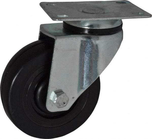 Fairbanks - 4" Diam x 1-1/4" Wide x 5-13/32" OAH Top Plate Mount Swivel Caster - Hard Rubber, 275 Lb Capacity, Self-Lubricating Bearing, 2-7/8 x 3-5/8" Plate - Exact Tool & Supply