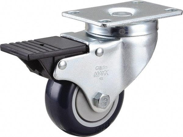 Value Collection - 3" Diam x 1-1/4" Wide x 4-3/8" OAH Top Plate Mount Swivel Caster with Brake - Polyurethane, 300 Lb Capacity, Ball Bearing, 2-7/8 x 3-5/8" Plate - Exact Tool & Supply