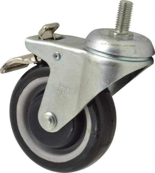 Value Collection - 4" Diam x 1-1/4" Wide x 5-13/32" OAH Stem Mount Swivel Caster with Brake - Polyurethane, 300 Lb Capacity, Ball Bearing, 1/2-13 x 1" Threaded Stem - Exact Tool & Supply