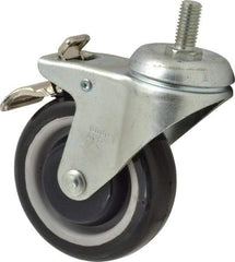 Value Collection - 4" Diam x 1-1/4" Wide x 5-13/32" OAH Stem Mount Swivel Caster with Brake - Polyurethane, 300 Lb Capacity, Ball Bearing, 1/2-13 x 1" Threaded Stem - Exact Tool & Supply