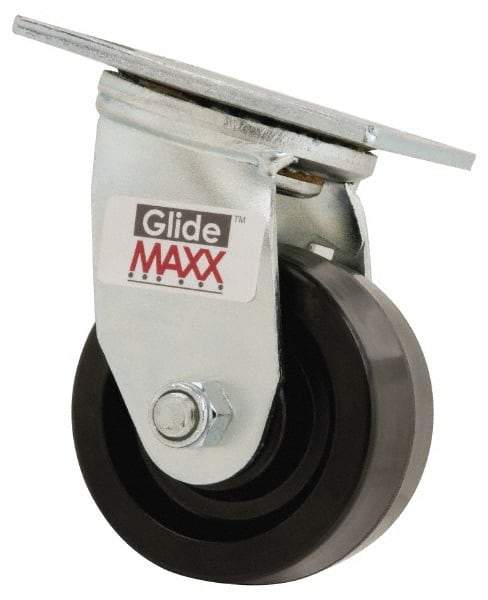 Value Collection - 4" Diam x 2" Wide x 5-5/8" OAH Top Plate Mount Swivel Caster - Phenolic, 800 Lb Capacity, Roller Bearing, 4 x 4-1/2" Plate - Exact Tool & Supply