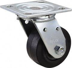 Value Collection - 4" Diam x 2" Wide x 5-5/8" OAH Top Plate Mount Swivel Caster - Rubber, 300 Lb Capacity, Roller Bearing, 4 x 4-1/2" Plate - Exact Tool & Supply