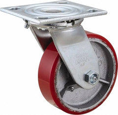 Value Collection - 5" Diam x 1-1/2" Wide x 6-1/2" OAH Top Plate Mount Swivel Caster - Polyurethane, 800 Lb Capacity, Roller Bearing, 4 x 4-1/2" Plate - Exact Tool & Supply