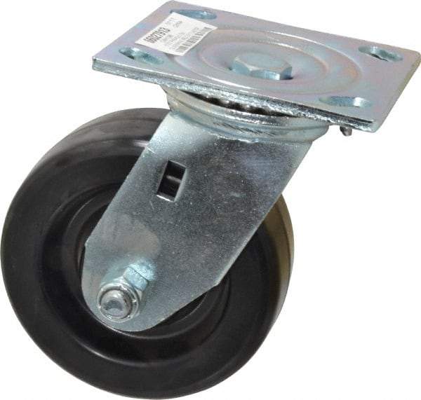 Value Collection - 5" Diam x 2" Wide x 6-1/2" OAH Top Plate Mount Swivel Caster - Phenolic, 1,000 Lb Capacity, Roller Bearing, 4 x 4-1/2" Plate - Exact Tool & Supply