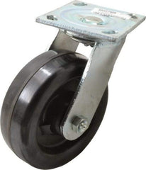 Value Collection - 6" Diam x 2" Wide x 7-1/2" OAH Top Plate Mount Swivel Caster with Brake - Phenolic, 1,200 Lb Capacity, Roller Bearing, 4 x 4-1/2" Plate - Exact Tool & Supply