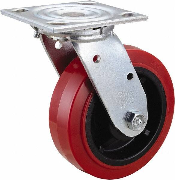 Value Collection - 6" Diam x 2" Wide x 7-1/2" OAH Top Plate Mount Swivel Caster - Polyurethane, 600 Lb Capacity, Roller Bearing, 4 x 4-1/2" Plate - Exact Tool & Supply