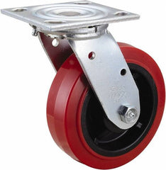 Value Collection - 6" Diam x 2" Wide x 7-1/2" OAH Top Plate Mount Swivel Caster - Polyurethane, 600 Lb Capacity, Roller Bearing, 4 x 4-1/2" Plate - Exact Tool & Supply