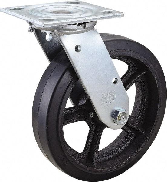 Value Collection - 8" Diam x 2" Wide x 9-1/2" OAH Top Plate Mount Swivel Caster - Rubber, 600 Lb Capacity, Roller Bearing, 4 x 4-1/2" Plate - Exact Tool & Supply