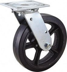 Value Collection - 8" Diam x 2" Wide x 9-1/2" OAH Top Plate Mount Swivel Caster - Rubber, 600 Lb Capacity, Roller Bearing, 4 x 4-1/2" Plate - Exact Tool & Supply