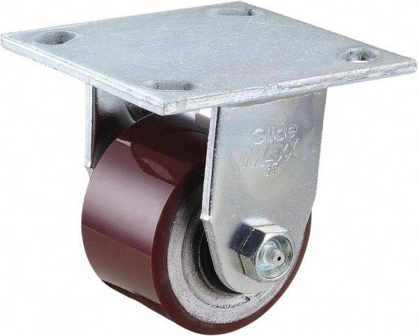 Value Collection - 3" Diam x 2" Wide x 4-1/2" OAH Top Plate Mount Rigid Caster - Polyurethane, 420 Lb Capacity, Roller Bearing, 4 x 4-1/2" Plate - Exact Tool & Supply