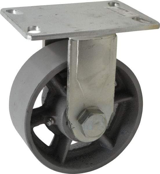 Value Collection - 6" Diam x 2-1/2" Wide x 7-1/2" OAH Top Plate Mount Rigid Caster - Semi-Steel, 1,800 Lb Capacity, Roller Bearing, 4-1/2 x 6-1/4" Plate - Exact Tool & Supply