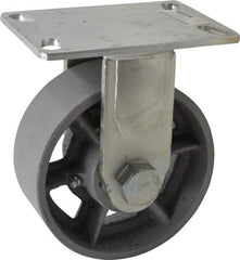Value Collection - 6" Diam x 2-1/2" Wide x 7-1/2" OAH Top Plate Mount Rigid Caster - Semi-Steel, 1,800 Lb Capacity, Roller Bearing, 4-1/2 x 6-1/4" Plate - Exact Tool & Supply