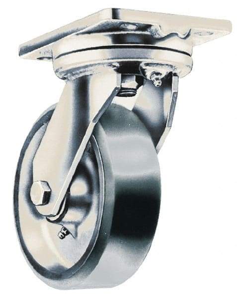 Fairbanks - 8" Diam x 2" Wide x 9-1/4" OAH Top Plate Mount Swivel Caster - Phenolic, 1,000 Lb Capacity, Roller Bearing, 4-1/2 x 6-1/4" Plate - Exact Tool & Supply