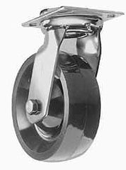 Albion - 6" Diam x 2" Wide x 7-1/2" OAH Top Plate Mount Swivel Caster - Phenolic, 500 Lb Capacity, Sealed Roller Bearing, 3-3/4 x 4-1/2" Plate - Exact Tool & Supply