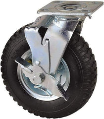 Value Collection - 8" Diam x 2" Wide, Pneumatic Swivel with Brake Caster - 300 Lb Capacity, Top Plate Mount, 4" x 4-1/2" Plate, Sealed Ball Bearing - Exact Tool & Supply
