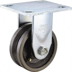 Value Collection - 4" Diam x 1-1/2" Wide, Metal With Groove Rigid Caster - 600 Lb Capacity, Top Plate Mount, 4" x 4-1/2" Plate, Roller Bearing - Exact Tool & Supply