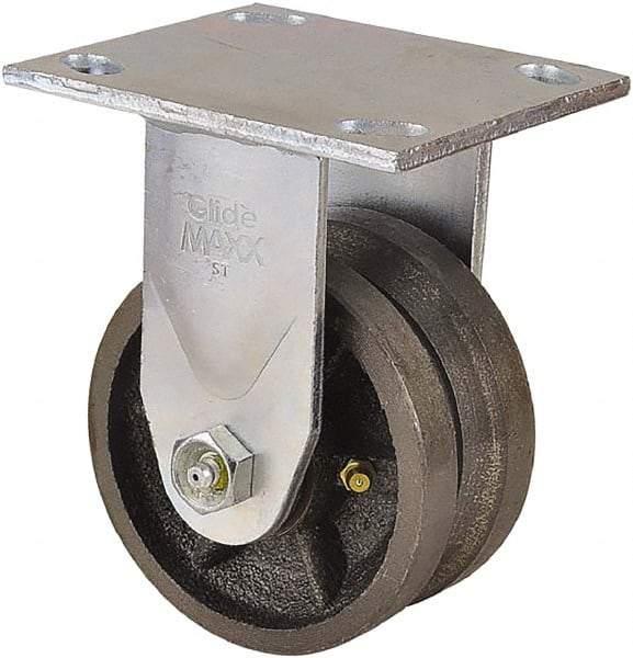 Value Collection - 4" Diam x 2" Wide, Metal With Groove Rigid Caster - 800 Lb Capacity, Top Plate Mount, 4" x 4-1/2" Plate, Roller Bearing - Exact Tool & Supply