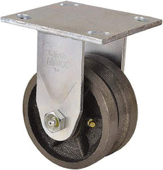 Value Collection - 4" Diam x 2" Wide, Metal With Groove Rigid Caster - 800 Lb Capacity, Top Plate Mount, 4" x 4-1/2" Plate, Roller Bearing - Exact Tool & Supply