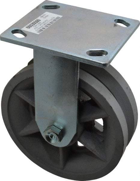 Value Collection - 6" Diam x 2" Wide, Metal With Groove Rigid Caster - 1,000 Lb Capacity, Top Plate Mount, 4" x 4-1/2" Plate, Roller Bearing - Exact Tool & Supply