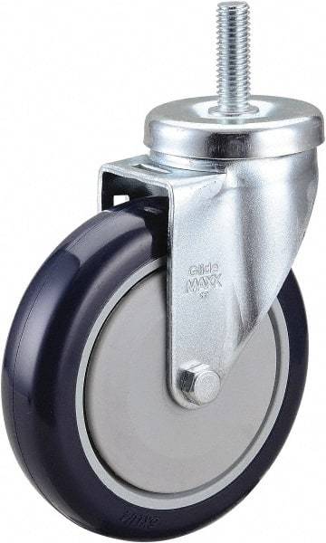 Value Collection - 5" Diam x 1-1/4" Wide x 6-1/8" OAH Stem Mount Swivel Caster - Polyurethane, 300 Lb Capacity, Ball Bearing, 1/2-13 x 1-1/2" Threaded Stem - Exact Tool & Supply