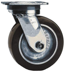 Albion - 5" Diam x 2" Wide x 6-1/2" OAH Top Plate Mount Swivel Caster - Polyolefin, 650 Lb Capacity, Roller Bearing, 4 x 4-1/2" Plate - Exact Tool & Supply